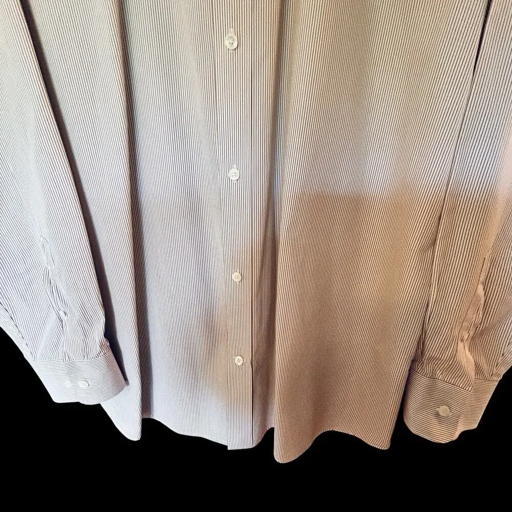 Banana Republic Men's Tall Tailored Slim Fit Cotton Brown White Striped Shirt XL